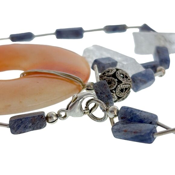 Orange Jade Rock Quartz Rutilated Quartz Necklace | Vintage Sterling Silver 18" - Picture 4 of 5